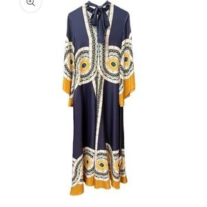 Navy & Yellow Print Maxi Dress